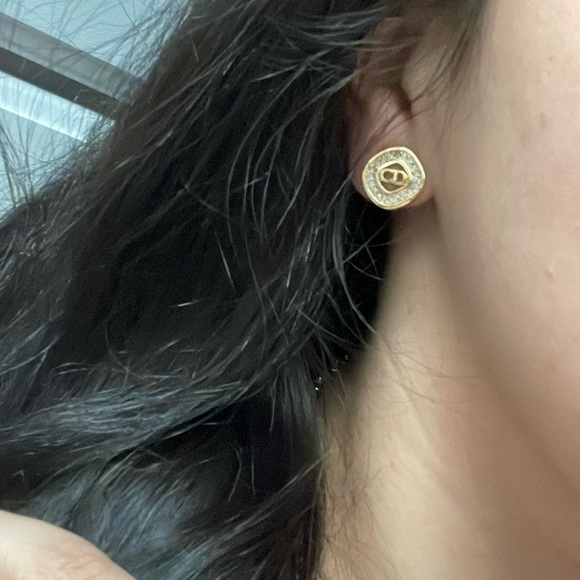 Christian Dior CD Rhinestone Clip On Earrings - Picture 6 of 6